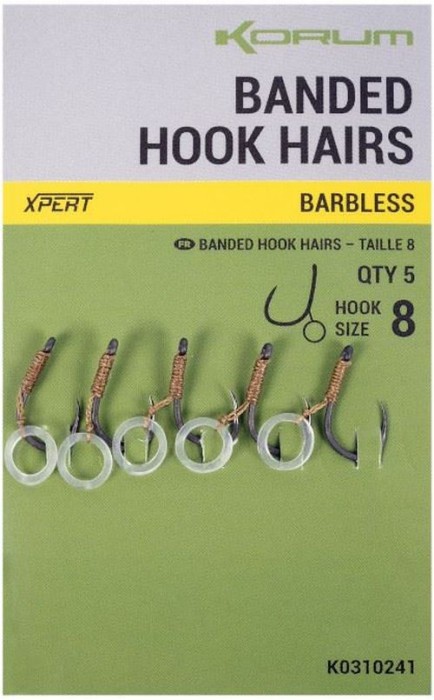 Carlige Legate Korum Banded Hook Hairs Barbless, Nr.10, 5buc/pac
