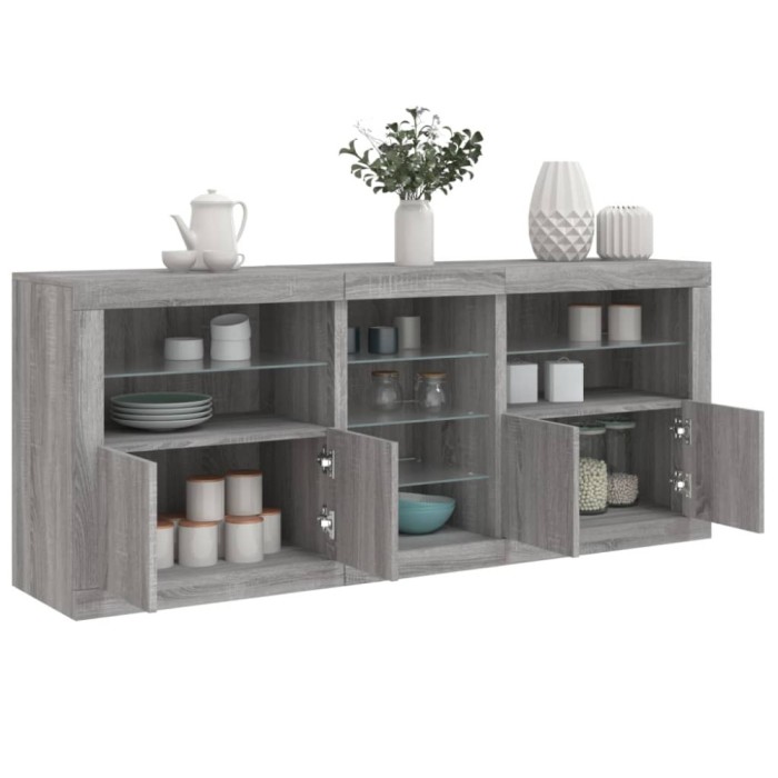 Servantă cu lumini LED, gri sonoma, 162x37x67 cm
