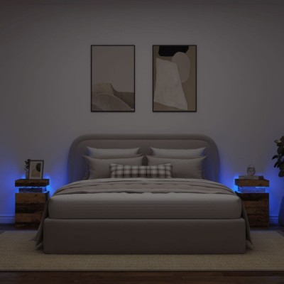 Gossi noptiere, 2 buc cu led lemn invechit 35x39x55 cm lemn prelucrat foto