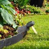 Bordura Gradina Best CarHome, 4 buc, 25cm, Plastic Gri, Delimitare Flori, Gazon, Trotuare, Imitatie Piatra