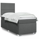 VidaXL Pat box spring cu saltea, gri &icirc;nchis, 90x200 cm, textil 3290365
