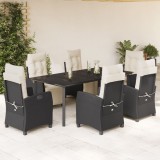 VidaXL Set mobilier de grădină cu perne, 7 piese, negru, poliratan