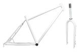 Kit Cadru + Furca Fat Bike Otel Alb Mat, Cuvetarie 1-1/8, Tija Sa 27.2mm, Suport Frana Disc