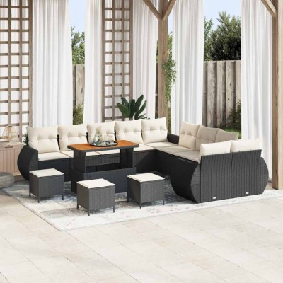 vidaXL Set de canapele pentru grădină cu pernă 14 pcs negru și crem foto