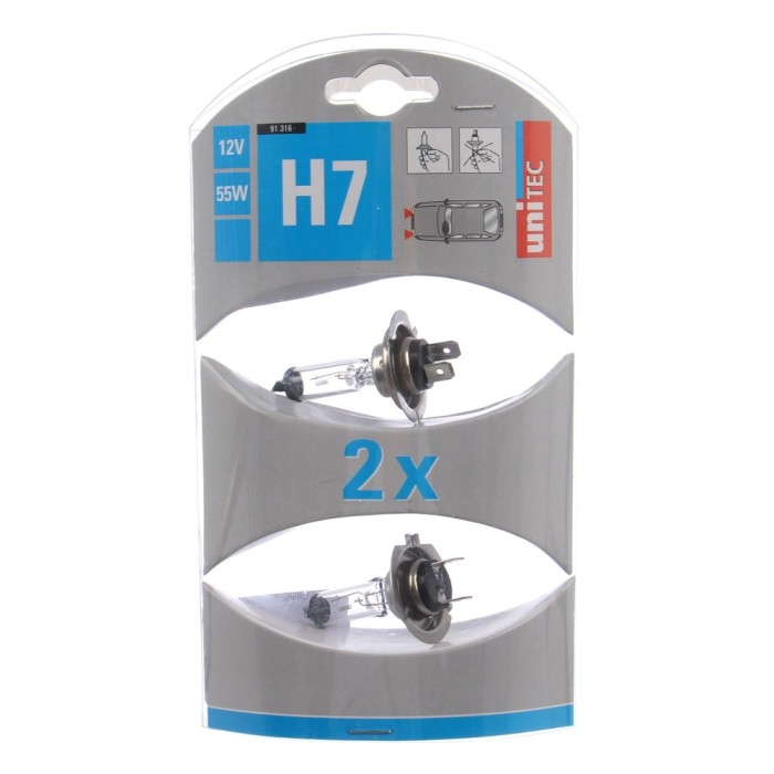 Bec auto halogen pentru far Unitec H7, 55 W, 12 V, set 2 bucati