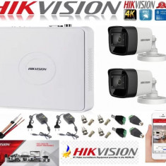 Sistem supraveghere ultraprofesional Hikvision 2 camere 8MP 4K DVR 4 canale accesorii incluse