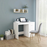Birou Alb vidaXL 100x50x76 cm, Lemn Prelucrat, Dulap Integrat, Modern