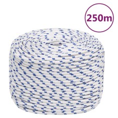 vidaXL Fr&acirc;nghie de barcă, alb, 6 mm, 250 m, polipropilenă