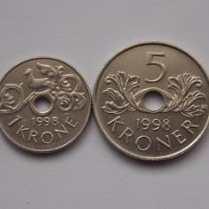 LOT 2 MONEDE 1-5 KRONE 1998 NORVEGIA-XF