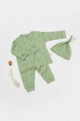 Set 3 piese:bluza, pantaloni si caciulita Printed, BabyCosy, 50% modal+50% bumbac, Verde (Marime: 9-12 luni) foto