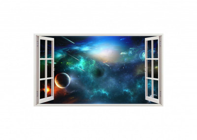 Autocolant decorativ, Fereastra, Planete, Multicolor, 83 cm, 19ST foto