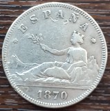 (A541) MONEDA DIN ARGINT SPANIA - 2 PESETAS 1870 DEM, 10 GRAME, PURITATE 835, Europa