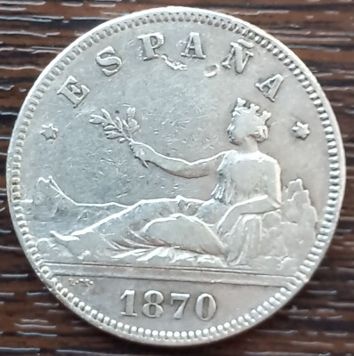 (A541) MONEDA DIN ARGINT SPANIA - 2 PESETAS 1870 DEM, 10 GRAME, PURITATE 835 foto