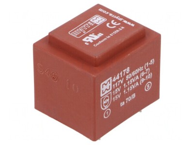 Transformator PCB &amp;icirc;ncapsulat 2,3VA 117VAC 15V 77mA foto