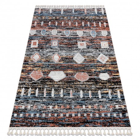 Covor modern BELLE BR36A fekete si roz Franjuri, 180x270 cm