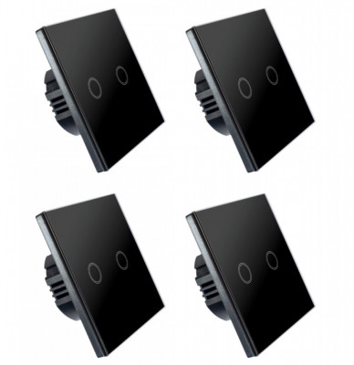 Set 4 Intrerupatoare duble cu touch Brius&amp;trade;, cu nul, sticla securizata, ignifug, indicator LED noapte/zi, rezistent la zgarieturi si anti-amprente, ide foto