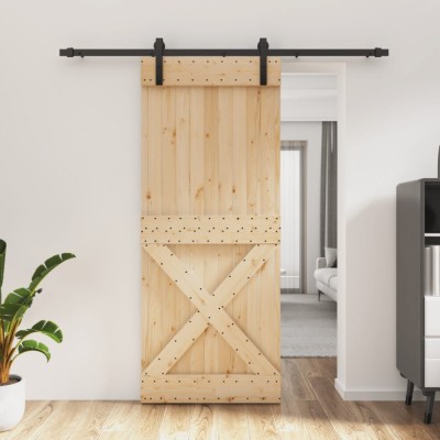 vidaXL Ușă glisantă cu set de feronerie 85x210 cm, lemn masiv de pin foto