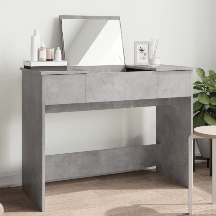 vidaXL Masă de toaletă cu oglindă, gri beton, 100x45x76 cm
