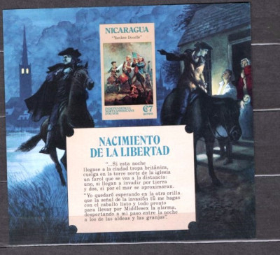 NICARAGUA 1975 - Bicentenarul Independenței Americane. COLITA NESTAMPILATA, C6 foto