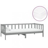 Cumpara ieftin Pat de zi cu saltea, gri, 90x200 cm, lemn masiv de pin