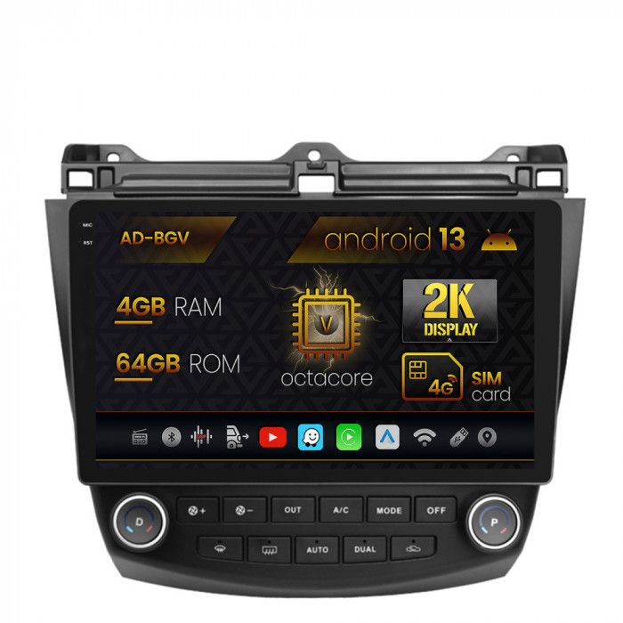 Navigatie Honda Accord 7 (2005-2008), Android 13, V-Octacore 4GB RAM + 64GB ROM, 10.36 Inch - AD-BGV10004+AD-BGRKIT012