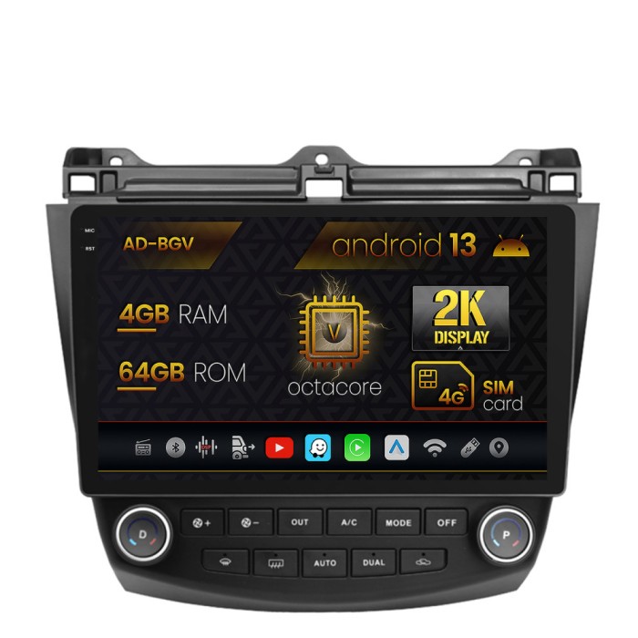 Navigatie Honda Accord 7 (2005-2008), Android 13, V-Octacore 4GB RAM + 64GB ROM, 10.36 Inch - AD-BGV10004+AD-BGRKIT012