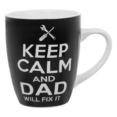 Cana Por?elan, &amp;quot;Keep Calm and Dad Will Fix It&amp;quot;, Culoare Alb Negru, Capacitate 340ml, Potrivita Pentru Ma?ina De Spalat Vase ?i Cuptorul Cu Microunde foto