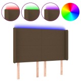 Cumpara ieftin Tablie de pat cu LED, maro inchis, 147x16x118/128 cm, textil