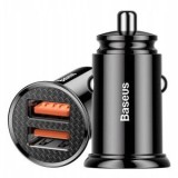 Incarcator auto Baseus Circular Plastic, Quick Charge 30W, 2 x USB Output 4.5V/5A, pt. bricheta auto, negru