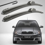 Cumpara ieftin Set 2 Ștergătoare Parbriz Flat Dedicate Skoda Fabia 1 (1999 - Feb. 2006), Prindere Hook (C&acirc;rlig)