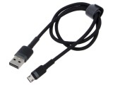 Cablu USB 2.0 0,5m negru textil, High Speed, 2,4A