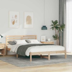 vidaXL Cadru de pat cu headboard Maro 140 x 220 cm Lemn masiv de pin 872332