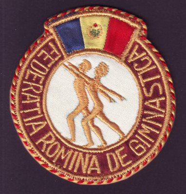 1953 Federatia Romana de Gimnastica, emblema sportiva RPR, brodata foto