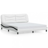 Cumpara ieftin Cadru de pat fara saltea Hvar alb si negru 180x200cm piele artificiala