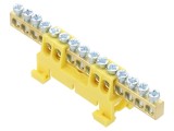 Regletă de conexiuni galbenă pentru şină DIN - 15 terminale SEZ DK