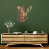 Decoratiune de perete, Deer1, 50% lemn/50% metal, Dimensiune: 56 x 58 cm, Nuc / Aur, Skyler