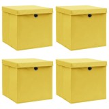 vidaXL Cutii depozitare cu capace 4 buc., galben, 32x32x32 cm, textil 288366