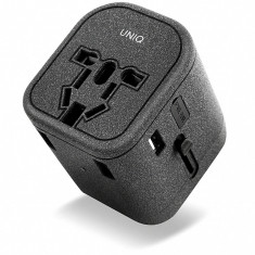 Adaptor priza UNIQ Voyage All in one, EU - UK - USA - AUS, 3 x USB - USB Type-C, Gri