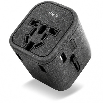 Adaptor priza UNIQ Voyage All in one, EU - UK - USA - AUS, 3 x USB - USB Type-C, Gri foto