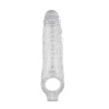 Manson penis Rosy Mighty Loop, cu inel testicule, material TPE, texturat, Transparent, 22cm