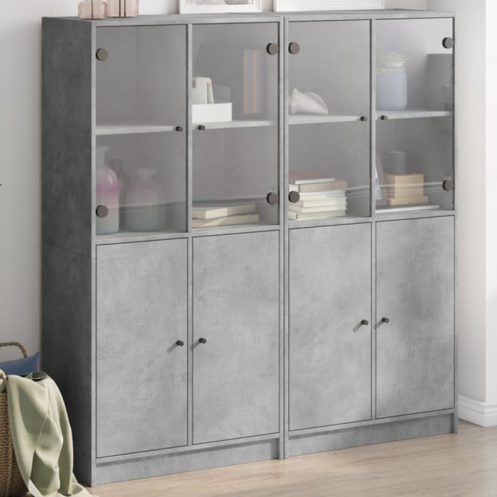 vidaXL Bibliotecă cu uși, gri beton, 136x37x142 cm, lemn compozit