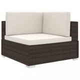 vidaXL Scaun modular de colț, 1 buc., maro, poliratan, cu perne