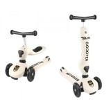 Trotineta 2 in 1 transformabila in tricicleta, pentru copii, inaltime ajustabila pe trei dimensiuni, frana progresiva, roti iluminate in miscare, alb