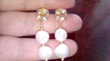 Cercei de lux cu perle naturale baroque placati cu aur de 18 k