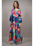 Cumpara ieftin Rochie Lunga Dama, Talie Unica (S-XL), Flori Multicolor, Buzunare, Poliester/Elastan
