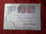 Carte Postala Recomandata circulata 1926 Bucuresti - Targu Mures - Brasov , Timbre 3x3lei Ferdinand +Asistenta soc