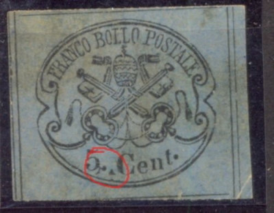 Italy Papal State 1867 Coat of arms 5C Mi.14 ERROR behind &amp;quot;5&amp;quot; MH AM.480 foto