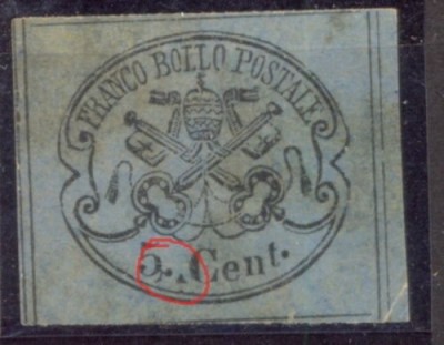 Italy Papal State 1867 Coat of arms 5C Mi.14 ERROR behind &amp;quot;5&amp;quot; MH AM.480 foto