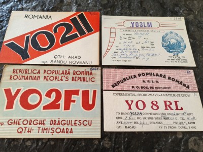 4 carti postale ilustrate, radioamatori, personalizate, R.P.R., anii 60, Romania foto