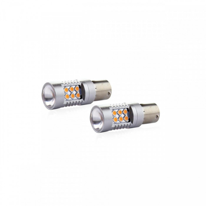 Set becuri auto cu LED CANBUS compatibil P21W BA15S 24 SMD 6.2W Orange 12/24V,